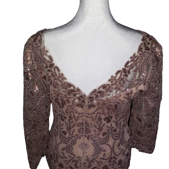 BHLDN Tadashi Shoji "Yvonne" Sequin Lace Overlay Dress Size 8 - Picture 3 of 11